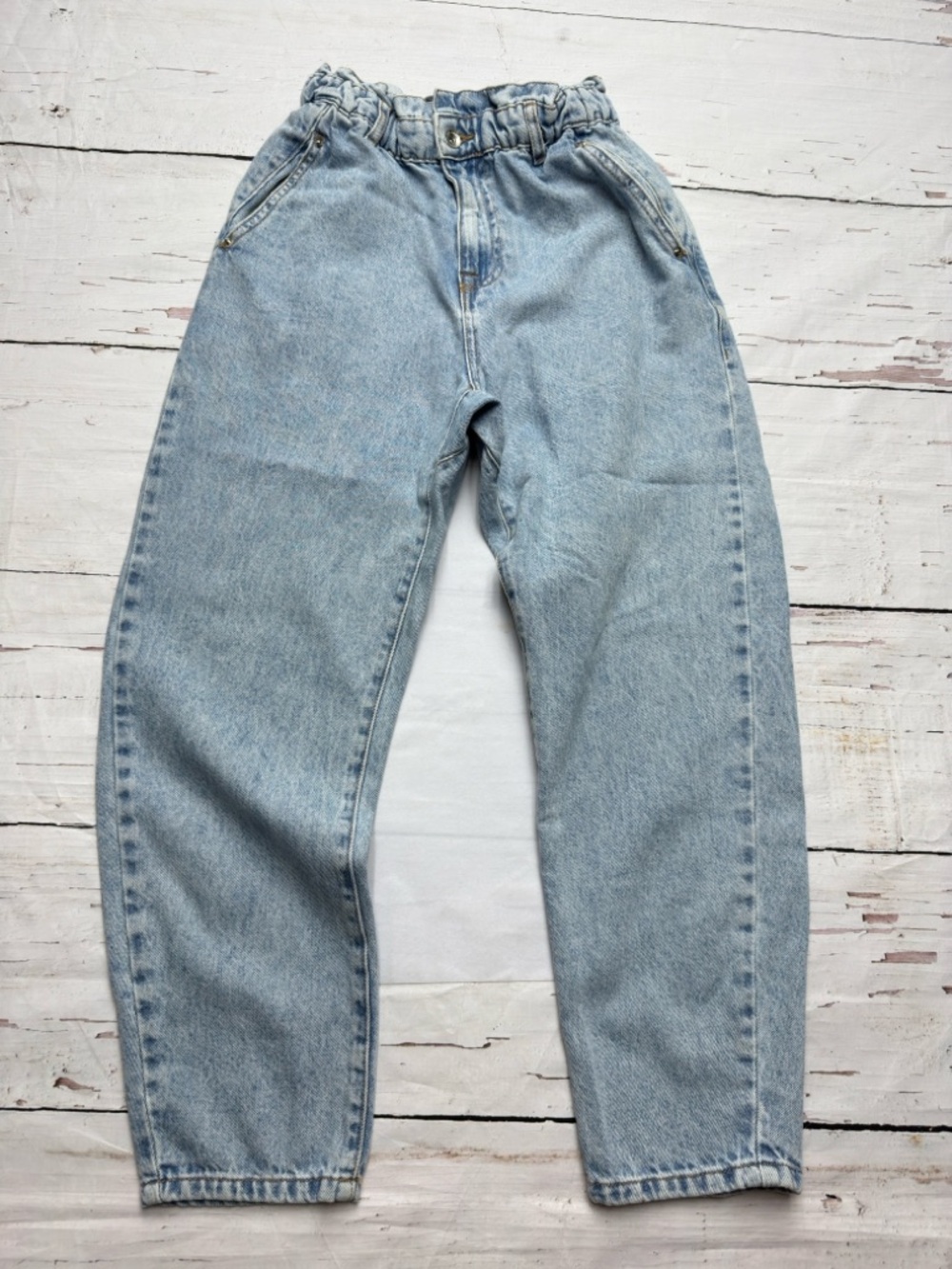 Zara Paperbag Balloon Jeans Light Wash Size 2 Coastal Y2K - Picture 2 of 9